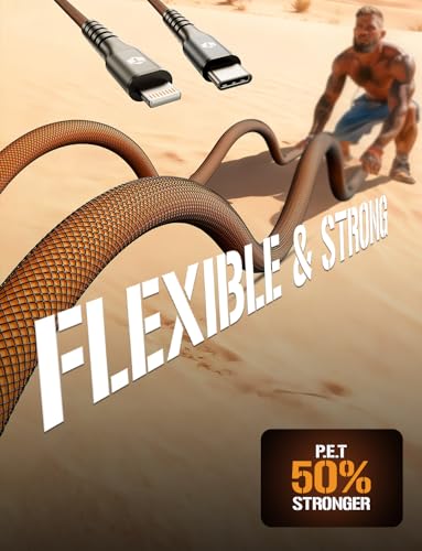 Image of ToughTested USB C to Lightning Cable 8FT - MFi Certified iPhone Fast Charger Cord, P.E.T. ArmorWeave Braided, 3AMPS Fast Charging Compatible iPhone 14 13 12 11 Pro Max X XS XR 8 7 6 Plus and More