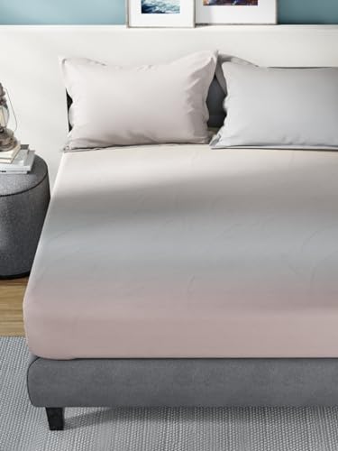 Image of NAUTICA 160TC Super Soft 100% Cotton King Bedsheet with 2 Pillow Covers -3Pc Set (Bradford) Solid-Khaki /Grey
