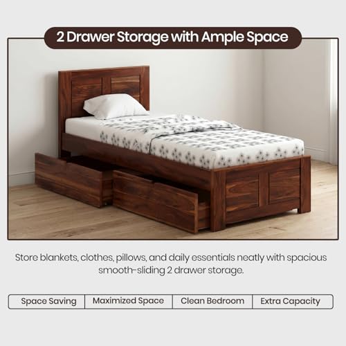 Image of WOODLAB Furniture Single Size Bed with Drawer Storage Wooden Single Cot Bed for Bedroom Home (Honey Finish)