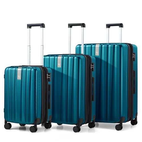 Image of Hanke Expandable Hardshell Luggage Sets 3 piece Carry On Luggage with Wheels Suitcases Lightweight Checked Tsa Luggage Rolling Large Suitcase Travel Luggage Bag Woman Men 20 /24 /29 Inch(Caribbean Blue)