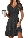 ANRABESS Womens Summer Dresses Casual Short Sleeve Ribbed Knit V Neck Swing A-Line 2026 Spring Vacation Tunics Short Dress Black Medium
