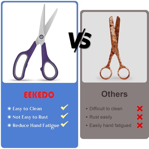 3 Pack All Purpose Scissors, 8.3\" Stainless Steel Scissor With Ergonomic Soft-Grip Handles, Sharp Scissors Set for Office, School, Kitchen, Crafts, Sewing, Right/Left Hand(Green+Orange+Purple) - Thumbnail 6