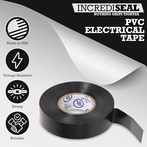 Image of IncrediSeal Black 3 /4 inch PVC Electrical Tape, 20 Yds, 7.0 Mil, Commercial, Water Resistant, Flame Retardant, Plastic, Vinyl, UL Approved, 600V (10 Rolls)