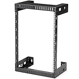 rack comunicaciones pequeño StarTech.com Armario Rack de Servidores de 15U y 19 Pulgadas para Montaje en Pared - Rack de Marco Abierto con 12 Pulgadas de Profundidad y 2 Columnas con Tuercas y Tornillos Jaula - 90Kg - Negro (RK15WALLO)