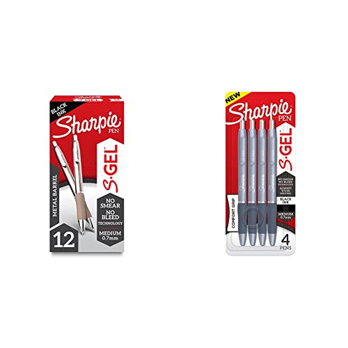 SHARPIE S-Gel, Gel Pens, Sleek Metal Barrel, Champagne, Medium Point (0.7mm), Black Ink, 12 Count & S-Gel, Gel Pens, Medium Point (0.7mm), Frost Blue Body, Black Gel Ink Pens, 12 Count