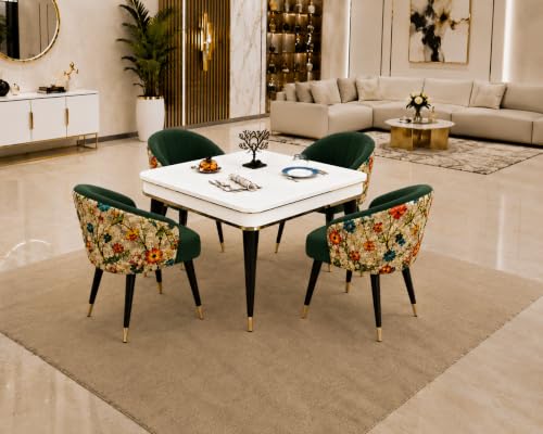 Image of WOODEN SPACE 4 Seater Wooden Dining Table Set | Urban Marble Top Dining Table with Chairs for Dining Room & Kitchen (Modern Classic Printed Dark Green) (42 x 42 x 30 inch)