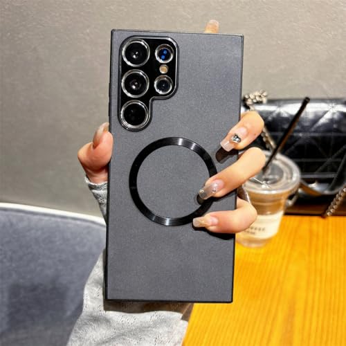Housse cuir mat Samsung S24 Plus noire idéale pour charge sans fil