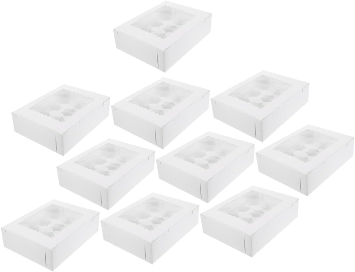10pcs Paper Cupcake Boxes with Window Design White Cardboard Muffin Pastry Boxes Egg Tart Paper Bakery for Dessert Storage and Transport