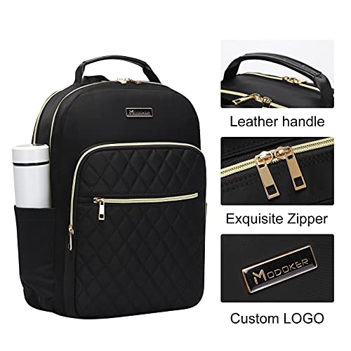 Modoker 15.6 Inch Laptop Backpack For Women, Quilted Work Backpack For Women Bookbag Teacher Backpack, Travel Backpack With Usb Charging Port, Backpack Purse For Women Nurse, Black #TOP1