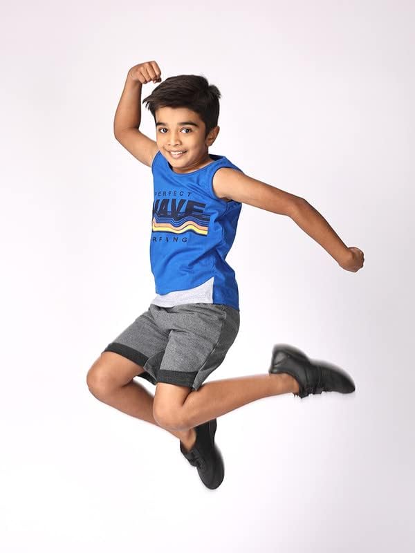 Image of TotzTouch Kids Dress For Boys T shirt | Shorts Set Summer Dress Cotton Sleeveless Tee Shirt Half Pants Clothing Set (Colors Blue, Red, Green Tops & Navy, Black, Grey Shorts) Age 1 years to 15 years
