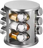 Porta Temperos Giratório 12 Potes Vidro com Tampa Inox – Elegante, Compacto e Prático para Organização da Cozinha - Premium