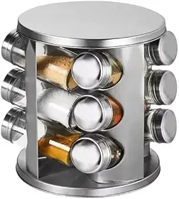 Porta Temperos Giratório 12 Potes Vidro com Tampa Inox – Elegante, Compacto e Prático para Organização da Cozinha - Premium