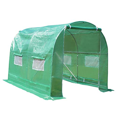 Polytunnel Greenhouse 3M X 2M Garden Polytunnel Cover Fully Steel Tube Steel Frame, Walk In Greenhouse Polytunnel Garden 6 m² Area 2M Height 4 Windows 2 Doors 2 Sections with Durable PE Cover