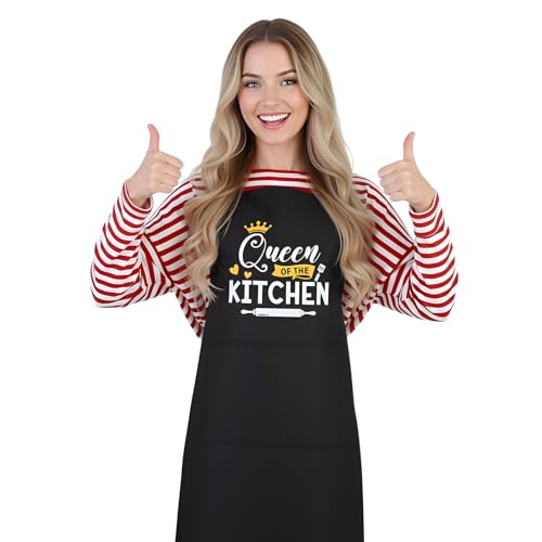 saerryor Personalised Kitchen Aprons for Women Waterproof Adjustable Chef Apron with Large Pockets Black Funny Apron for Cooking Baking BBQ Gardening Restaurant Coffee House