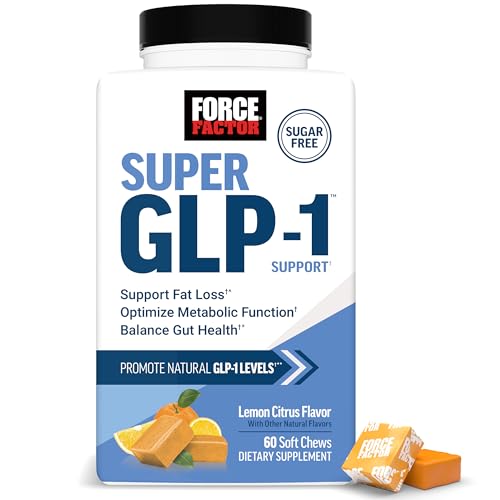 Force Factor Super GLP-1 Support Soft Chews, Promote Natural GLP-1 Production, Support Fat Loss, Metabolic Function & Healthy Body Composition, Sugar Free Lemon Citrus Flavor, 60 Soft Chews