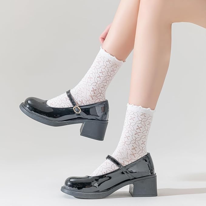Lot de 6 paires de chaussettes à volants en maille et coton pour femme - Ultra fines - Blanc