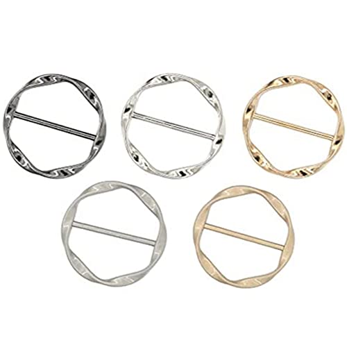 Stytpwra 5 StüCke Schal Ring Clip Krawatte Ring Clips für Damen Mode T Shirt Twist Knoten Clip Schnalle Kreis Kleidung Ring Verpackung Halter