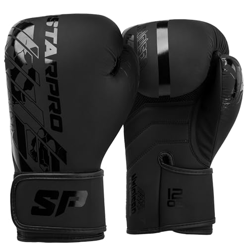 Starpro Guantoni da boxe Obsidian Nero Opaco - Pelle Fuax - Guanti da allenamento, sparring e...
