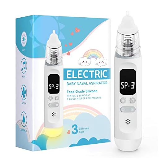 Nasal Aspirator for Baby, Electric Baby Nose Sucker with Adjustable 3 Levels Suction, Rechargeable Booger Sucker for Babies with 8 Light Modes and 3 Nursery Rhymes