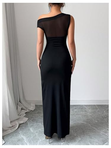GORGLITTER Women's Mesh One Shoulder Bodycon Maxi Dress Elegant Classy Sleeveless Cocktail Prom Casual Summer Sundress3