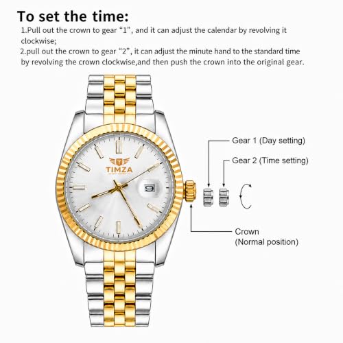 Image of Classic Off-White Dial Quartz Watch for Men with Stainless Steel Two Tone Bracelet (Silver-Golden), Magnified Date Window & Water Resistant Build