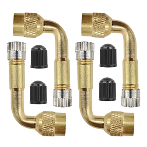 Image of Car Tire Valve Stem Extenders, 90 Degree Tire Inflator Nozzle Extender, Brass Valve Extension Adaptor for Car, Dually Wheels Passenger Car, Motorcycle, Bike (4PCS)