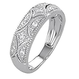 AFFY Women’s 1/20 Ct Round White Natural Diamond (I-J Color, I2-I3 Clarity) Wedding Band in 14K White Gold Plated 925 Sterling Silver - Stackable Anniversary Ring, Dainty Jewelry Gift for Her - 8
