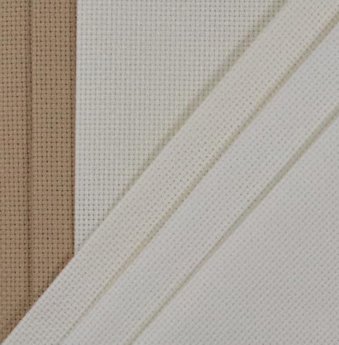 Image of KCS 4 /6 pc of 12 inch x 18 inch(30cmx45cm) 16 Count Cotton Aida Cloth Cross Stitch Fabric (6 pc,Antique White +Cream+Khaki)