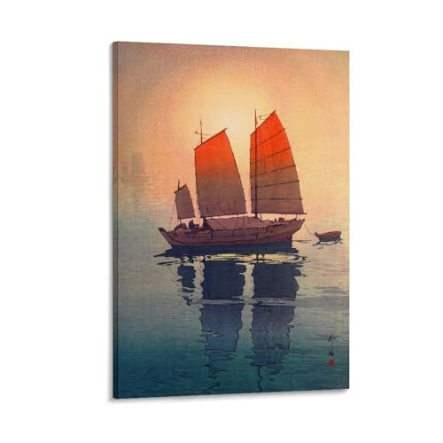 吉田博よしだ ひろし浮世絵『帆船』 偉大な画家名作の印刷 複製画 絵画 アートポスター キャンバス ポスター 印刷 壁アート 油彩画 モダン ホーム装飾 誕生日ギフト すぐに掛けられます16x24inch(40x60cm)