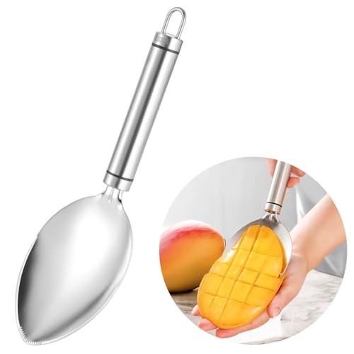 Mango Slicer, Silver Mango Cutter Tool, Stainless Steel Microblades Watermelon Cutter Slicers Tool, Mangos Cutters Divider Corer, Non-slip Handle Mangos Splitter Fruit Slicer Kitchen Gadgets