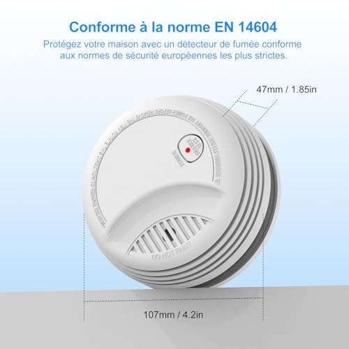 Détecteur de fumée XUK alarme incendie EN14604 pack de 3 avec bouton de test - 3