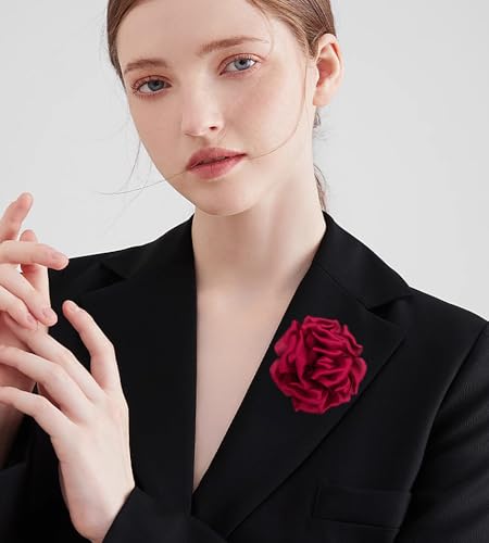 Image of Dainty Peony Rose Flower Brooches Lapel Pins Delicate Elegant Fabric Flowers Brooch Pin for Women Flower Corsage for Wedding Party Accessories Jewelry Gifts100mm