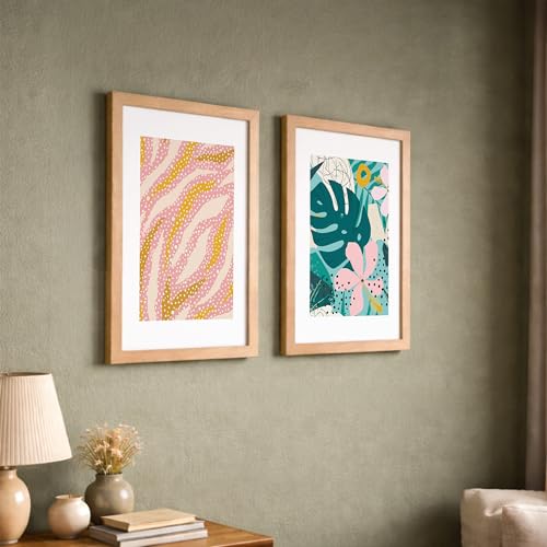 Image of NoWorries Pestal color minimal art Wall decor framed Paintings for Wall decoration /Wooden Wall decor for living room, Bedroom Area - Minimalist frames for Home /Cafe - Wall paintings for living room (Theme - floral art) (Synthetic Wood frame) (Leminated 300 GSM Print) (framed, Multicolur) Set of 2