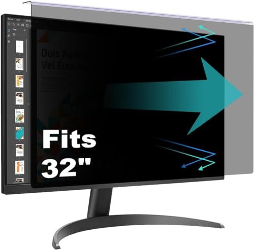 Pozlle 32 Inch Hanging Computer Privacy Screen Protector Shield Compatible for 16:9 Widescreen Desktop Monitor - Anti-UV & Blue Light Filter - Hanging Design for Easy On/Off