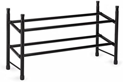 WILSHINE 2 Tier Shoe Rack Expandable Stackable Floor Shoe Organizer for Closet Black Metal