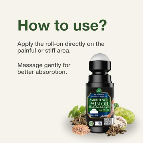 Image of Amrith Noni Pain RollOn 50ml | Ayurvedic pain Relief Rollon for low Back pain, Joint pain, Knee pain, Body Pain, Ankle pain, Muscle pain, Neck Pain, shoulder Pain, Elbow Pain - Pack of 2