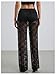 Women's Y2K Floral Lace See Through Pants Sheer Straight Leg Long Pants Club Wear Black XX-Small