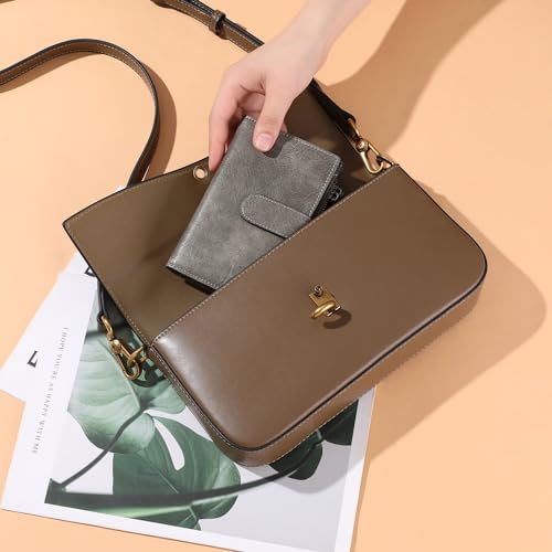 Image of GOIACII Womens Wallets RFID Blocking Leather Trifold Clutch Wallet Credit Card Holder Ladies Purse 3 ID Windows Grey