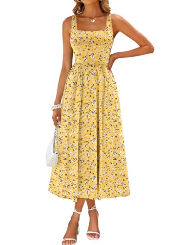 Image of Sureple Midi Dresses for Women 2026 Spring Square Neck Tank Sleeveless A Line Casual Summer Sundresses with Pockets