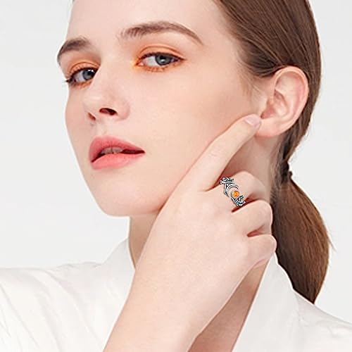 Vintage Opal Moon Ring for Women - 925 Sterling Silver Leaf Moon Rings Earth Ring Moss Agate Promise Ring Engagement Wedding Jewelry Wrap around Rings Adjusting4