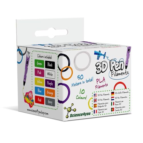 Science4you 3D Pen Filament Refills for Kids - 10 Colorful 1.75mm PLA Filaments for 3D Pen for Kids, Safer and Easier to Use, 50 Meters Total, Gift for Boy and Girl