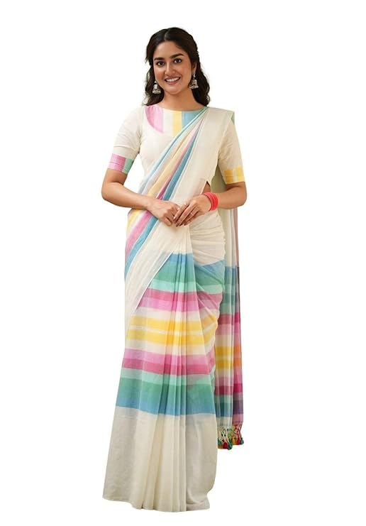 Handloom Cotton Linen Saree with...