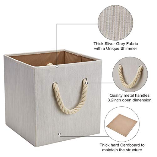 Robuy Set Of 4 Beige Foldable Bamboo Fabric Cube Storage Bins With Cotton Rope Handle, Collapsible Resistant Basket Box Organizer For Shelves Size (10.5X10.5 X11 Inch) #TOP3