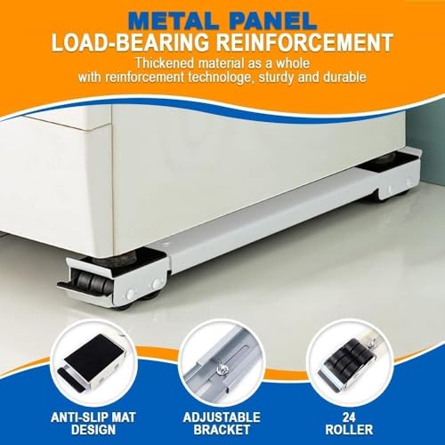 Image of Adjustable Washing Machine Stand with Wheels for Front & Top Load Machines - Heavy Duty Refrigerator Trolley Base with Lockable Rollers, Anti-Slip Pads & Anti-Vibration Support