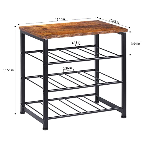 Wine Rack 12 Bottle Countertop Wine Holder Shelf Wine Storage Racks with Tabletop 3 Tier Wine Bottles Holder Free Standing Liquor Organizer Shelf Small for Cellar Bar Kitchen Cabinets, Rustic Brown