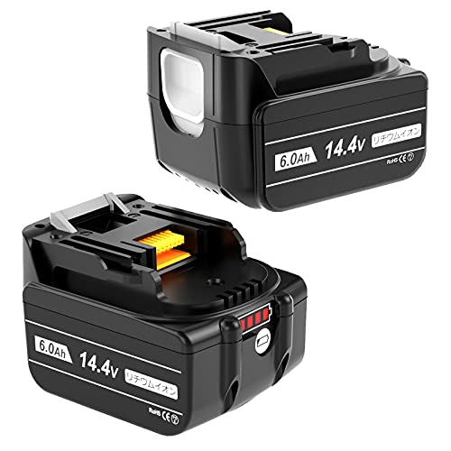 Amoresbat 互換 マキタ 14.4v バッテリー BL1460B 6000mAh 2個 マキタ バッテリー 14.4v BL1415N BL1430B BL1460Bに互換可能 LED残量表示 多数保護機能付 長寿命セル採用 国内PSE認証取得済 3億円の製造物責任険付