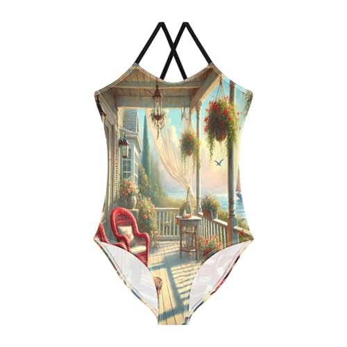 Seaside Balcony Bathing Suits for Girls Kids Swimsuits Summer Beach One Piece Swimsuits Swimwear