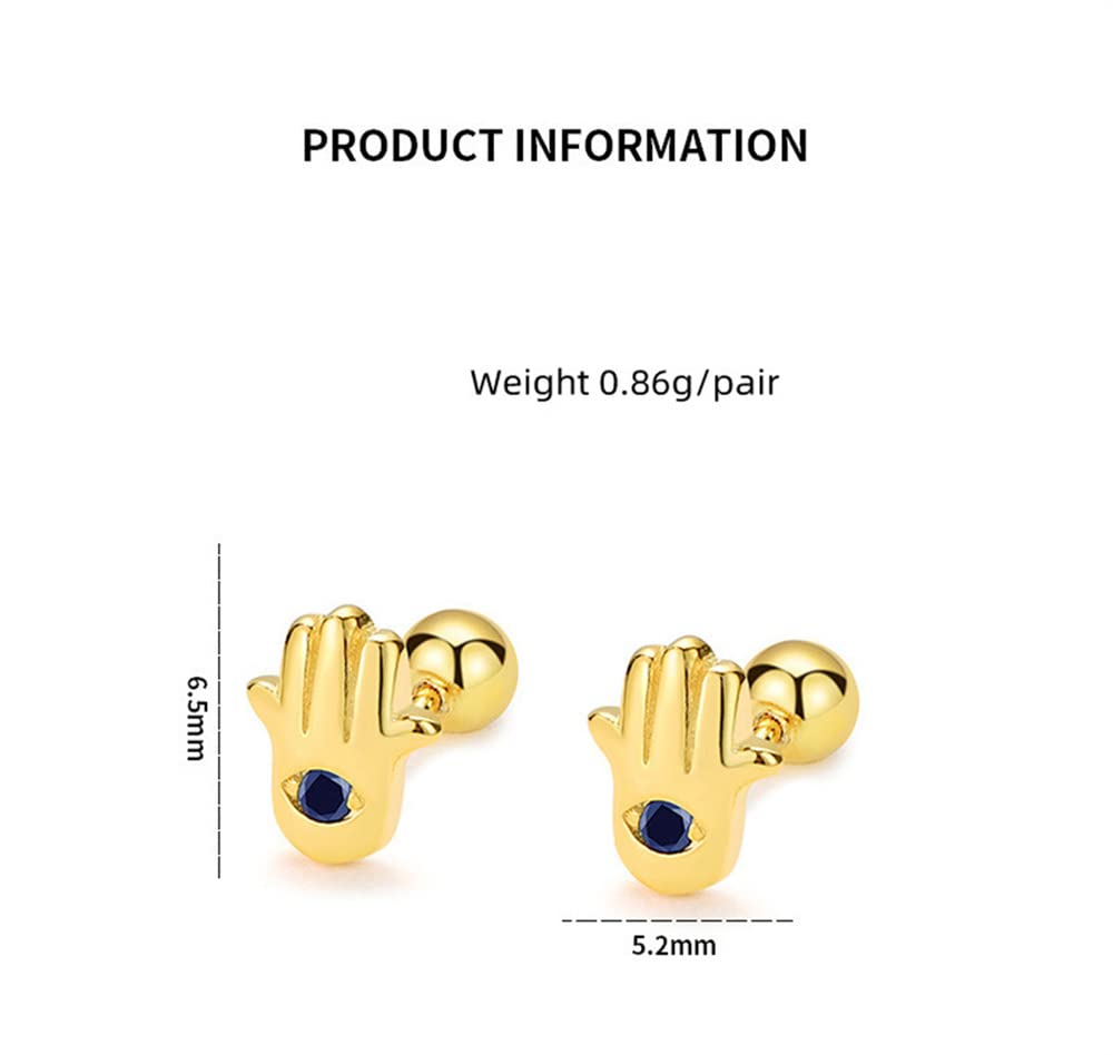 YCTTKDD 18G Winzige Hamsa-Hand-Ohrstecker aus Knorpel für Frauen und Mädchen, 925er-Sterlingsilber, niedlich, zierlich, CZ, böser Blick, Fatima, 3 mm Langhantel, Schraubverschluss, Tragus,