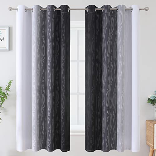 Estelar Textiler Ombre Greyish White Black Blackout Curtains & Drapes 63 Inch Length 2 Panels for Bedroom, Thermal Insulated Full Light Blocking Grommet Blackout Drapes for Kids Room, 52Wx63L, Adult