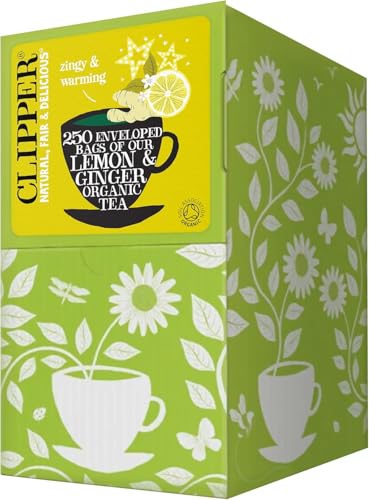 Clipper Organic Lemon & Ginger Tea Bags | 250 Individually Wrapped Teabags | Bulk Buy, Home & Catering | Caffeine-Free Herbal Tea Bags | Eco-Conscious, Natural, Unbleached & Biodegradable